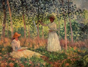 Suzanne Reading and Blanche Painting by Claude Monet
