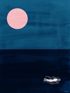 Midnight Swim Pink Moon Abstract Ocean Art Print by Claudia Spano'