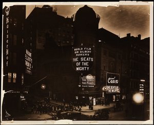 The Casino Theatre at night, crowds and cars, and construction workers digging in street, Broadway and 39th St., New York, c.1915 by Company Byron