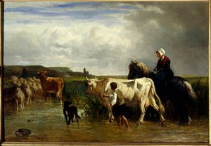 The Crossing of the Ford by Constant Emile Troyon