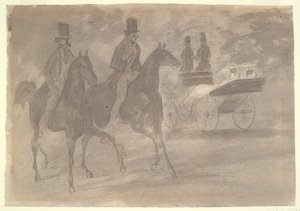 Horse-Drawn Carriages Riding in a Park by Constantin Guys