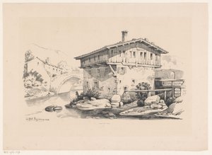 House and watermill in mountain village by Constantinus Cornelis Huysmans