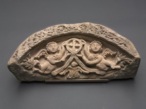 Lunette with Two Angels Supporting a Pendant Cross, 400s by Coptic