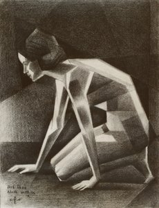 Geometric Crouching Woman by Corné Akkers