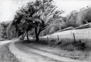 Winding Country Road Sketch by Corné Akkers