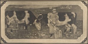 Photoreproduction of Design Drawing with Peasant Women and Cows for Stained Glass Window by Richard Roland Holst by Cornelis Albertus Deul
