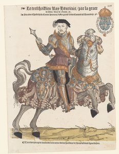 Portrait of Henry II of France in Armor on Horseback, Facing Right by Cornelis Anthonisz. (manner of)