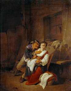 Old Man Teasing a Young Woman in an Interior by Cornelis Bega