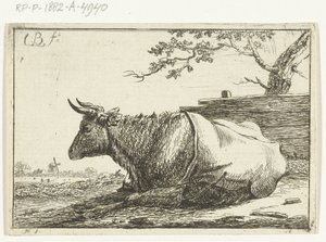 Landscape with a Lying Cow with a Blanket on its Back by Cornelis  Bisschop