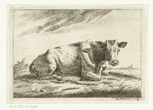 Landscape with Lying Cow without Horns by Cornelis  Bisschop