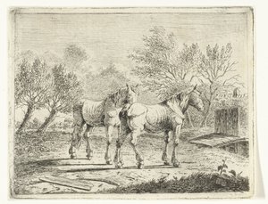 Pastoral Landscape with Two Horses by a Bridge and Farmhouse by Cornelis  Bisschop