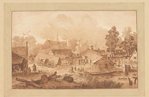 Village Scene with Pond by Cornelis Brouwer