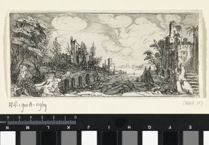 Hilly Landscape with a View of a River (series title) Landscapes by Cornelis Claesz van Wieringen (possibly)