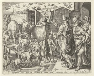 Noah Boards the Ark with His Family and the Animals (series title) by Cornelis Cort