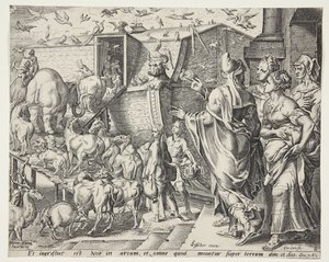 Noah, His Family and the Animals Boarding the Ark
