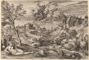 Landscape with Roger Liberating Angelica by Cornelis Cort after Titian