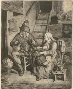 Farmer in Country House, Next to Him a Nursing Woman by Cornelis Dusart