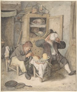 Kitchen Scene by Cornelis Dusart