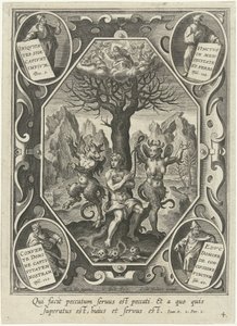 A Young Man Chained to a Tree by Two Devils by Cornelis Galle (I)