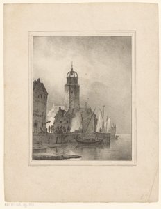 Sailboats Docking in City by Cornelis Gerrit Verburgh