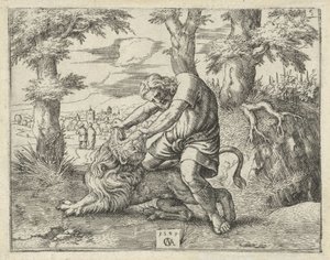 Samson Killing the Lion (History of Samson)