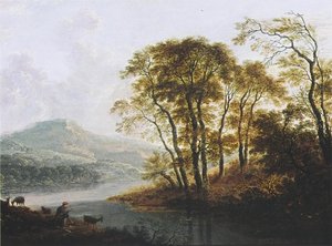 Wooded River Landscape with Goatherd