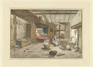 Interior with Woman by Cradle by Cornelis Ploos van Amstel