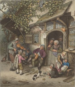 Violinist in front of an inn by Cornelis Ploos van Amstel