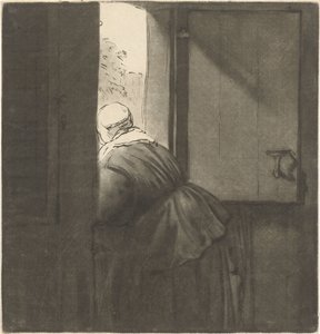 Woman Leaning Over a Half-Door by Cornelis Ploos van Amstel