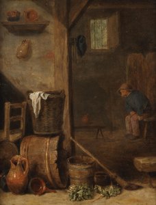 A Kitchen Interior with a Figure Seated in the Adjoining Room by Cornelis Saftleven