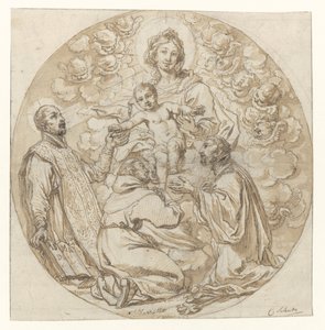 Mary with Child Adored by Saint Ignatius of Loyola, Saint Francis Xavier, and a Holy Monk by Cornelis Schut (I)