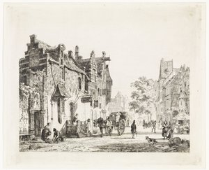 Cityscape with Horse Cart by Cornelis Springer