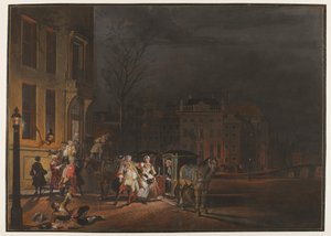 The Departure of a Company of Distinguished Gentlemen after a Merry Evening Party by Cornelis Troost
