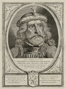 Dirk I, Count of Holland, in Armor. The Frame is Decorated with the Coat of Arms of Holland.