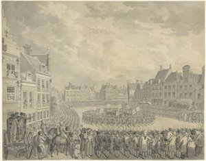 Swearing in of the College of Commissioners by the Militia Officers on the Neude in Utrecht, 1786 by Cornelis van Cuylenburgh (II) (signed by artist)