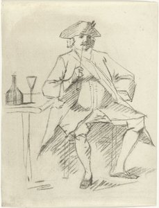 Man with a Pipe Sitting by a Table