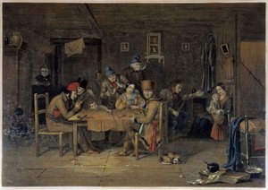 French Settlers in Canada Playing Cards - painting by Krieghoff by Cornelius Krieghoff