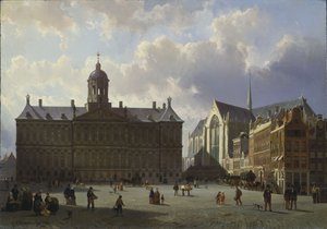 Dam Square with the Royal Palace, Amsterdam by Cornelis Springer