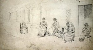 Children Outside Their School at Market Hill, Ireland by Cornelius Varley