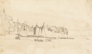 Small Boats in Harbor by Cornelius Varley