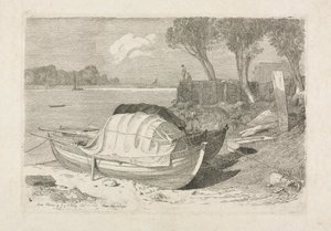 Two Beached Fishing Boats by Cornelius Varley