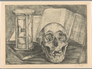 Still Life with a Skull, an Hourglass, a Book, and a Knife