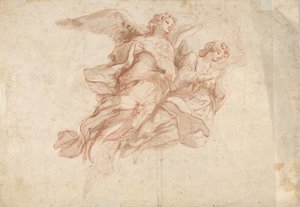Two Angels Flying, verso: God the Father Seated in the Clouds and a Sketch of a Figure Flying by Cosmas Damian Asam