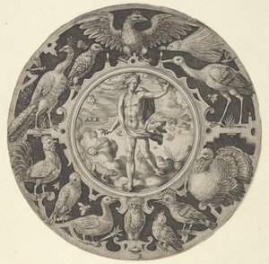 Aer in a Decorative Border with Birds, from a Series of Circular Designs with the F, 1590-1612 by Crispijn de Passe I