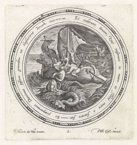 Jonah is thrown overboard by sailors (series title: History of Jonah) by Crispijn van de Passe (I)