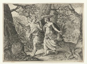 Circe Transforms Picus into a Woodpecker by Crispijn van de Passe (II) (after)