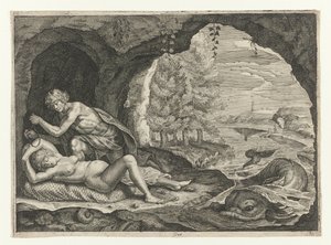 Peleus Sneaks Up on the Sleeping Thetis (series title: Metamorphoses of Ovid) by Crispijn van de Passe (II)