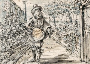 A fashionably dressed youth strolls in a town rose garden by Crispin I de Passe