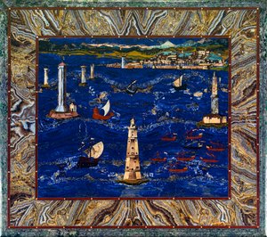 Table with representation of Livorno port by Cristofano & Ligozzi Jacopo (1547 1626) Gaffurri