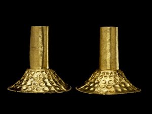 Pair of ear ornaments worn by a ruler or shaman by Culture Chimu